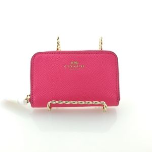 Coach Leather zip around coin purse. Neon Pink